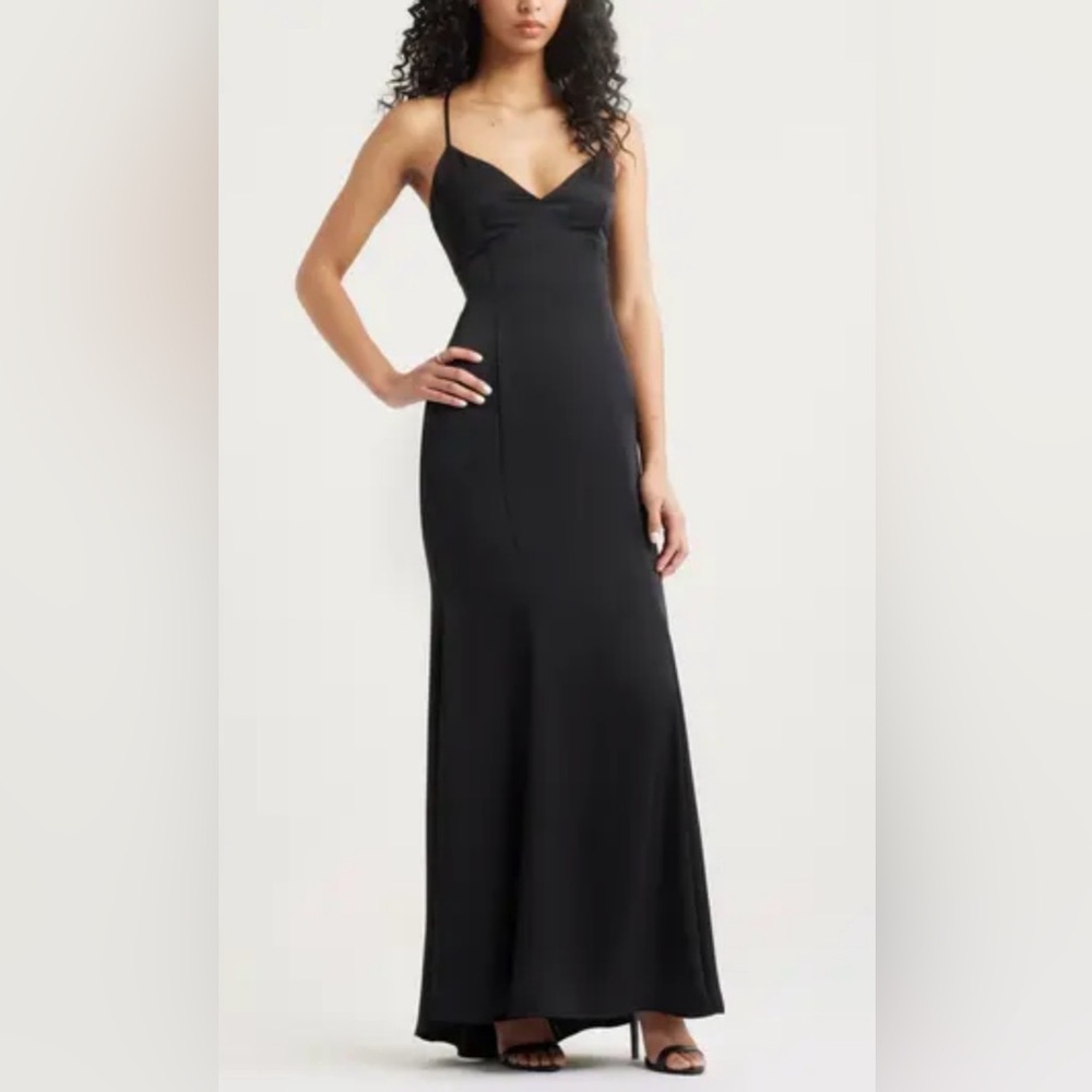 BP Tie Back Satin Gown - Black